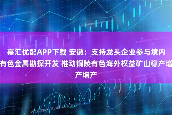 嘉汇优配APP下载 安徽：支持龙头企业参与境内外有色金属勘探开发 推动铜陵有色海外权益矿山稳产增产